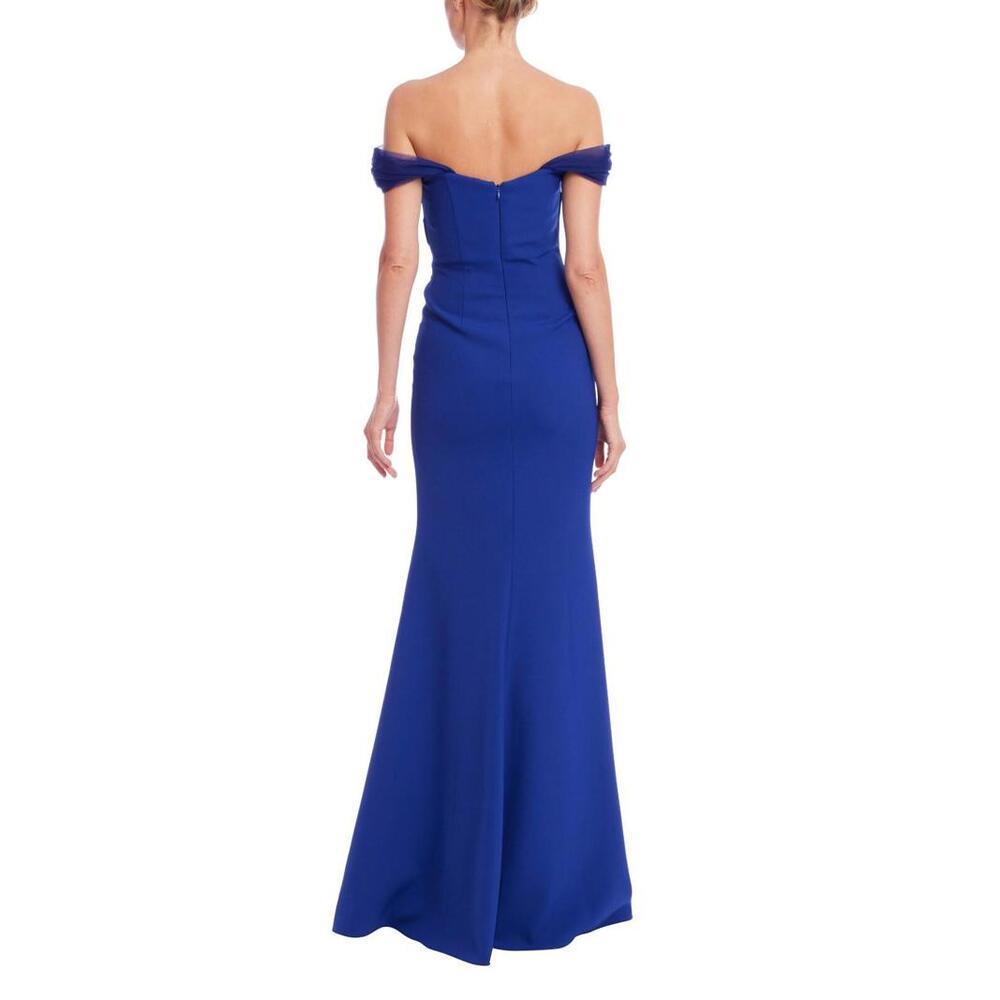 Badgley Mischka Off the Shoulder Column Gown sz 6 Blueberry Prom MOB $990 Gala - Picture 3 of 3